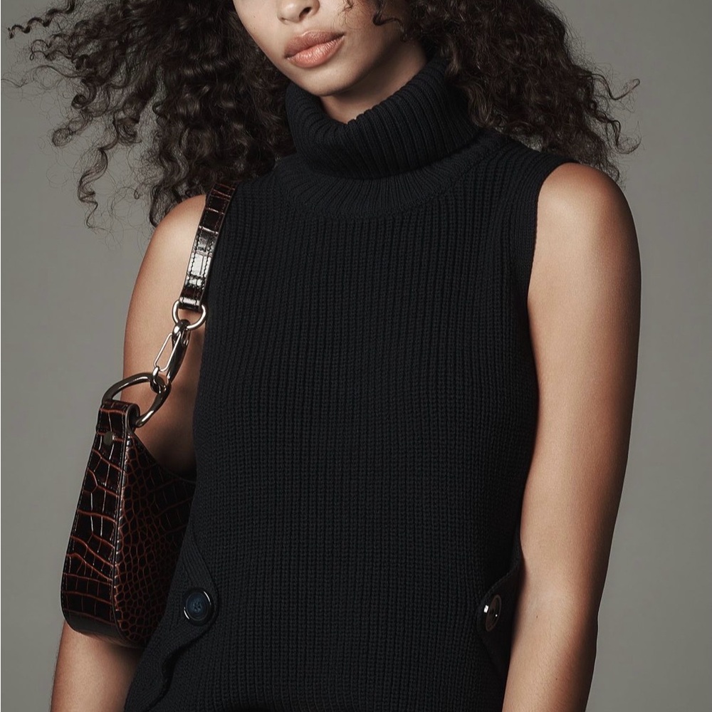 Anthropologie Maeve Navy Sleeveless Turtleneck Sweater